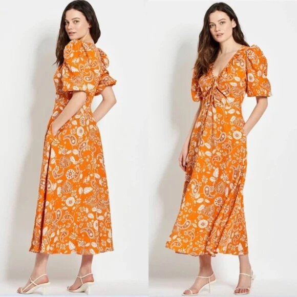 Nicholas Linen Floral Paisley Midi Dress US Size 6 - Picture 2 of 6